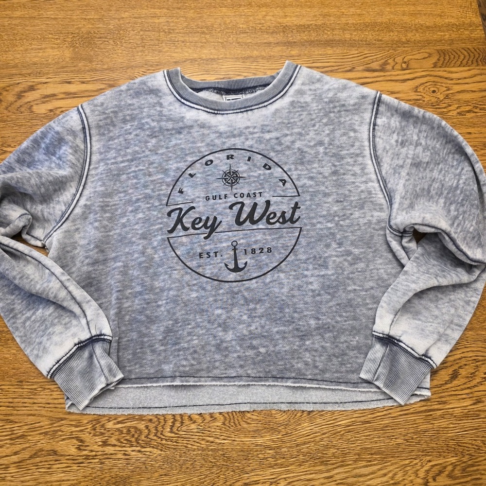 Key West Florida XS Crewneck Cropped Sweatshirt Gray Boxy Coquette Beach Vacay